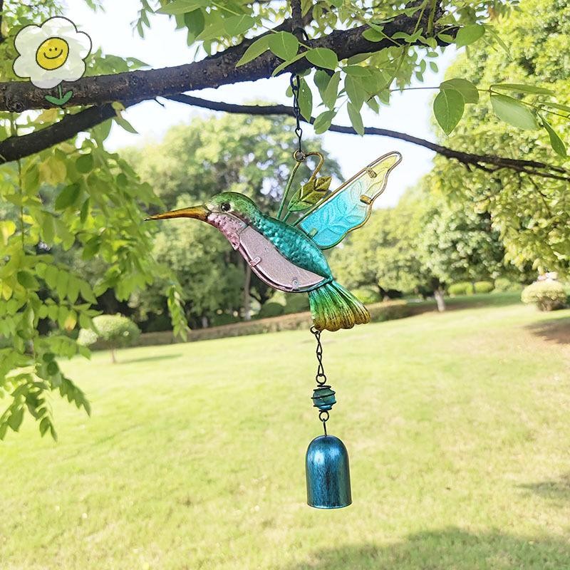 Maoyting โลหะ Hummingbird Wind Chimes บ้านสร้างสรรค์แก้วทาสีระฆังตกแต่งประตูหน้าต่างตกแต่งสวน Patio maoyting