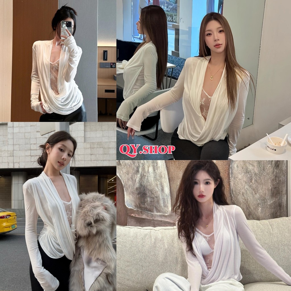 QY.Shop⭐️สินค้าราคาพิเศษ⭐️​พร้อมส่ง เสื้อแขนยาว ใส่ได้2แบบ น่ารักมากๆ หน้าหลัง แต่งลูกไม้เซ็กซี่ "FY2785"