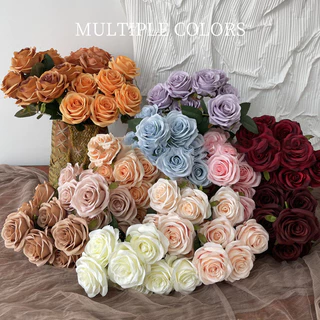 🌹 ดอกกุหลาบประดิษฐ์ 9 ช่อ 💐 ตกแต่งถนนในงานแต่งงาน 💒 ดอกไม้ปลอมจัดซุ้ม สวยหรู ✨