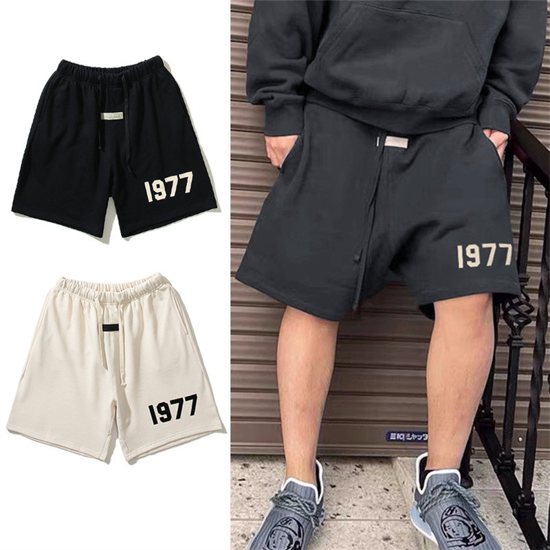 Double Line ESS American High Street Hip Hop Street Wear 1977 กางเกงขาสั้นหลวม High Street กางเกงขาส