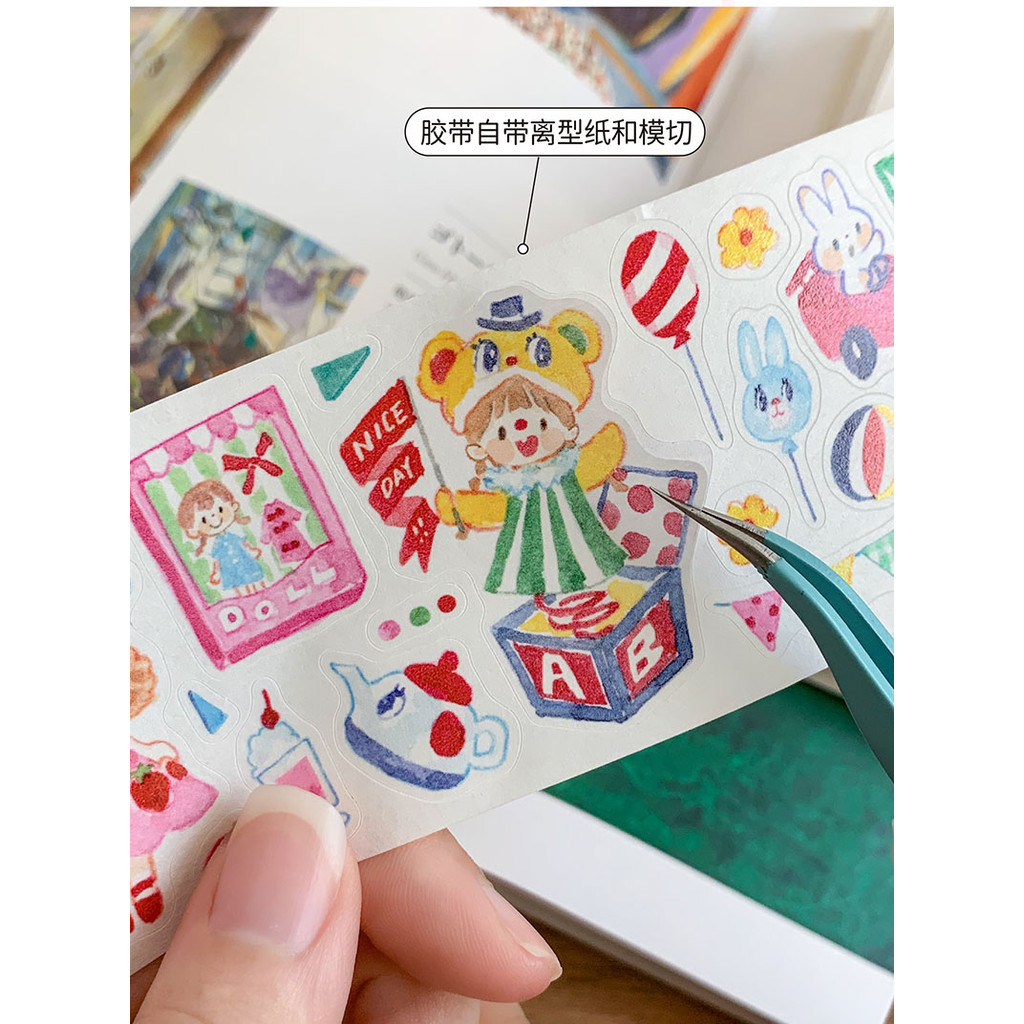 Zhuo Dawang [Azhuo Retro Toy Party Tape] Washi Die Cut Sticker Roll Cute Daily Notebook ys - รูปที่ 5