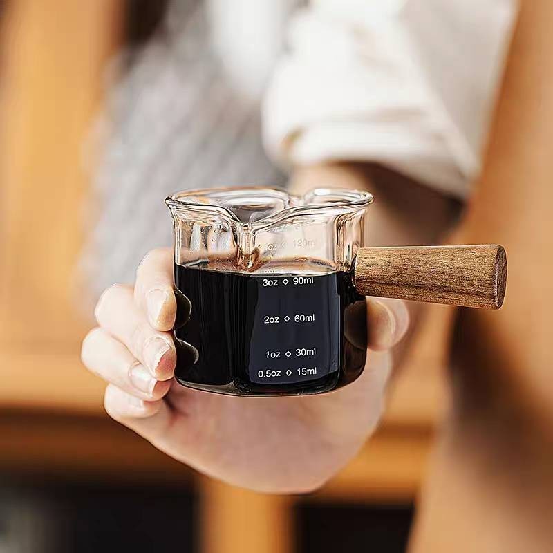 แก้วช็อต ตวงกาแฟด้ามจับไม้ทรงหกเหลี่ยม ขนาด 120 ml *พร้อมส่งจากไทย