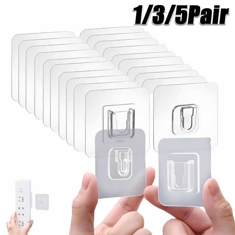 1/3/5 คู่ตะขอติดผนังกาวสองด้านอเนกประสงค์ตะขอโปร่งใสกันน้ําเสื้อผ้าหมวกผ้าเช็ดตัวตะขอ