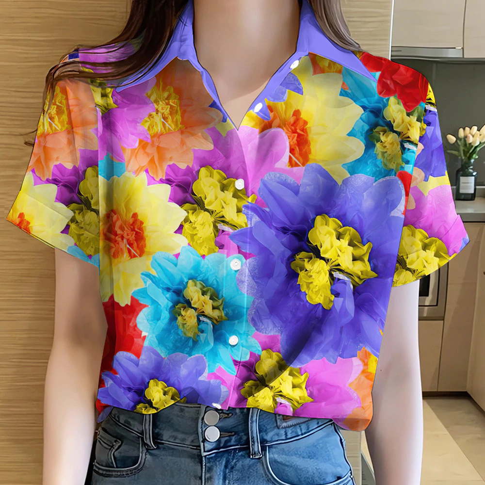 เสื้อสงกรานต์ 2568 ผู้หญิง ฮาวาย แขนสั้น ลายดอกไม้ thumbnail 7