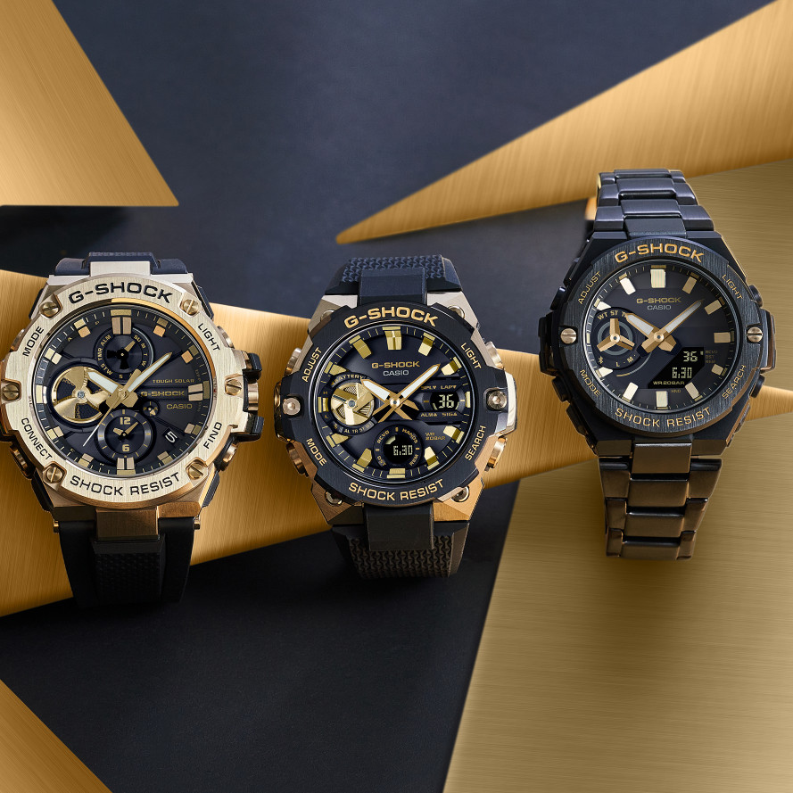 GST-B400GB-1A9 GSTEEL นาฬิกาสปอร์ตสีดําทองนาฬิกากันน้ํา Steel MEN WATCH นาฬิกากลางแจ้ง V789