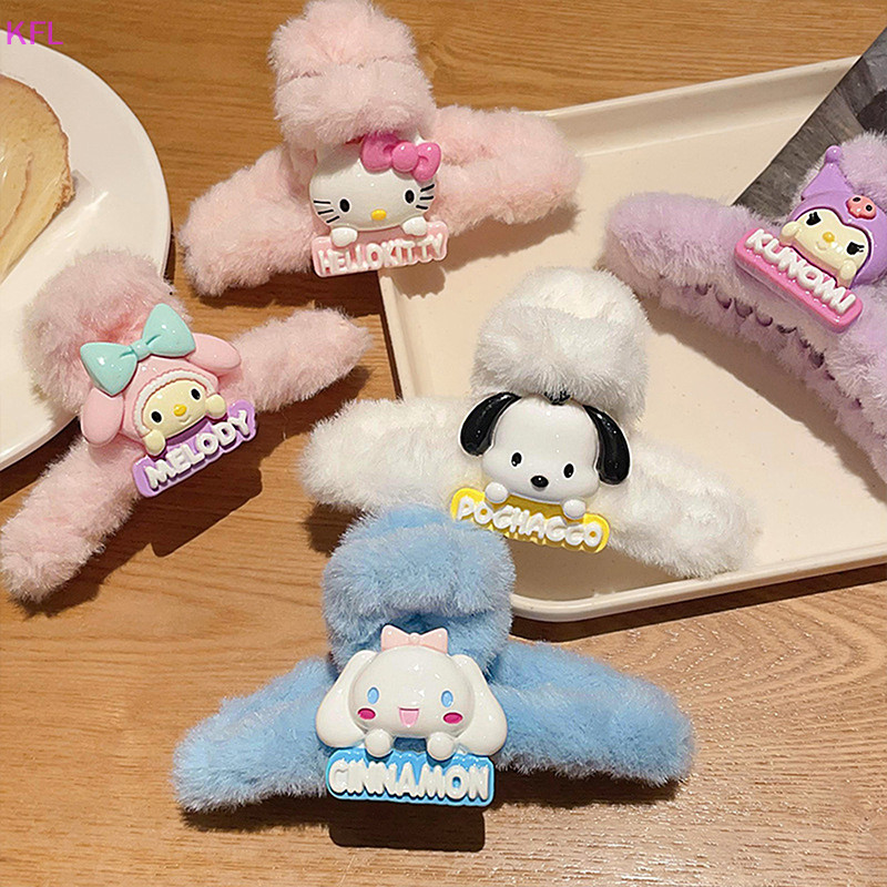 SANRIO (KFL) กิ๊บติดผม รูปตุ๊กตาฉลาม Kuromi Cinnamoroll สไตล์เกาหลี ขนาดใหญ่ สีแคนดี้ สีชมพู สําหรับผู้หญิง