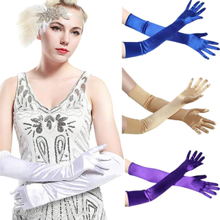 ถุงมือแต่งงานเจ้าสาว ผ้าซาติน สีแดง สีดํา และสีขาว หรูหรา 1 คู่