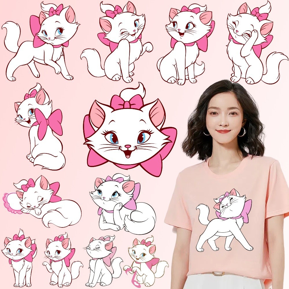 สติกเกอร์ ลายการ์ตูนแมวมารี ท่าทางต่างๆ ซักล้างได้ สําหรับตกแต่งเสื้อยืด DIY