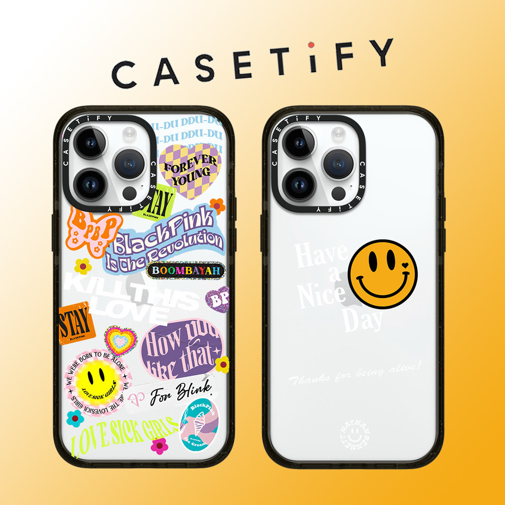 Casetify เคสโทรศัพท์อะคริลิคใส แบบนิ่ม ลายกราฟฟิตี้หน้ายิ้ม กันกระแทก สําหรับ iPhone 15 Pro Max 14 Plus 13 ProMax 12 12Pro 11