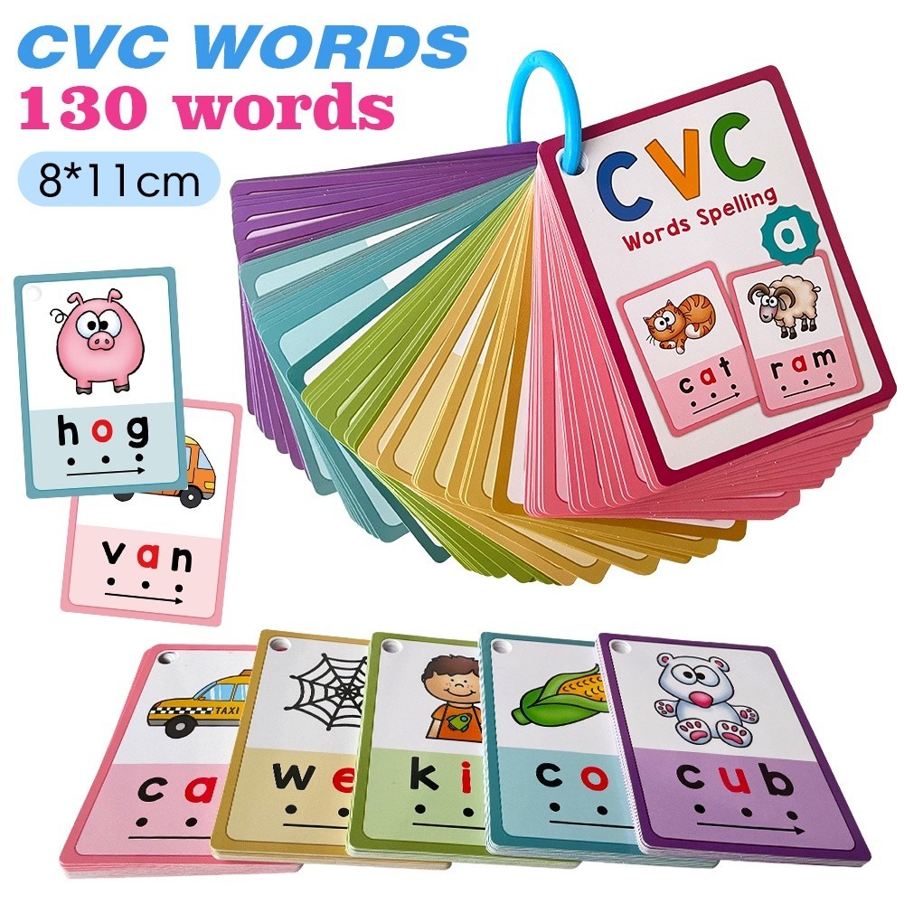 70Pcs CVC Words Phonics English Flashcards บัตรภาษาอังกฤษ บัตรคำศัพท์ภาษาอังกฤษ บัตรเรียนภาษาอังกฤษ