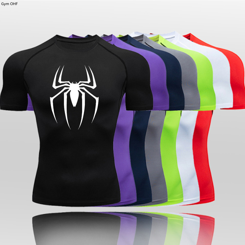 เสื้อยืดแขนสั้น พิมพ์ลาย รัดรูป แฟชั่นฤดูร้อน สําหรับผู้ชาย ใส่ออกกําลังกาย เล่นกีฬา ฟิตเนส