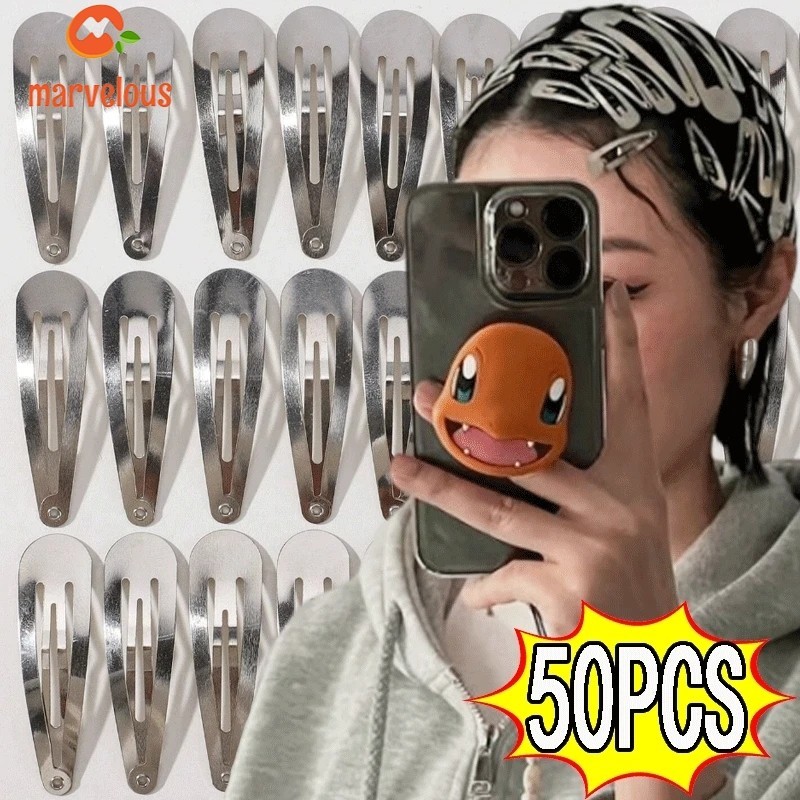 50 ชิ ้ นโลหะเงิน BB คลิปผม Y2K Droplet รูป Hairpins Minimalist สาว Bangs Barrettes อุปกรณ ์ เสริมผม