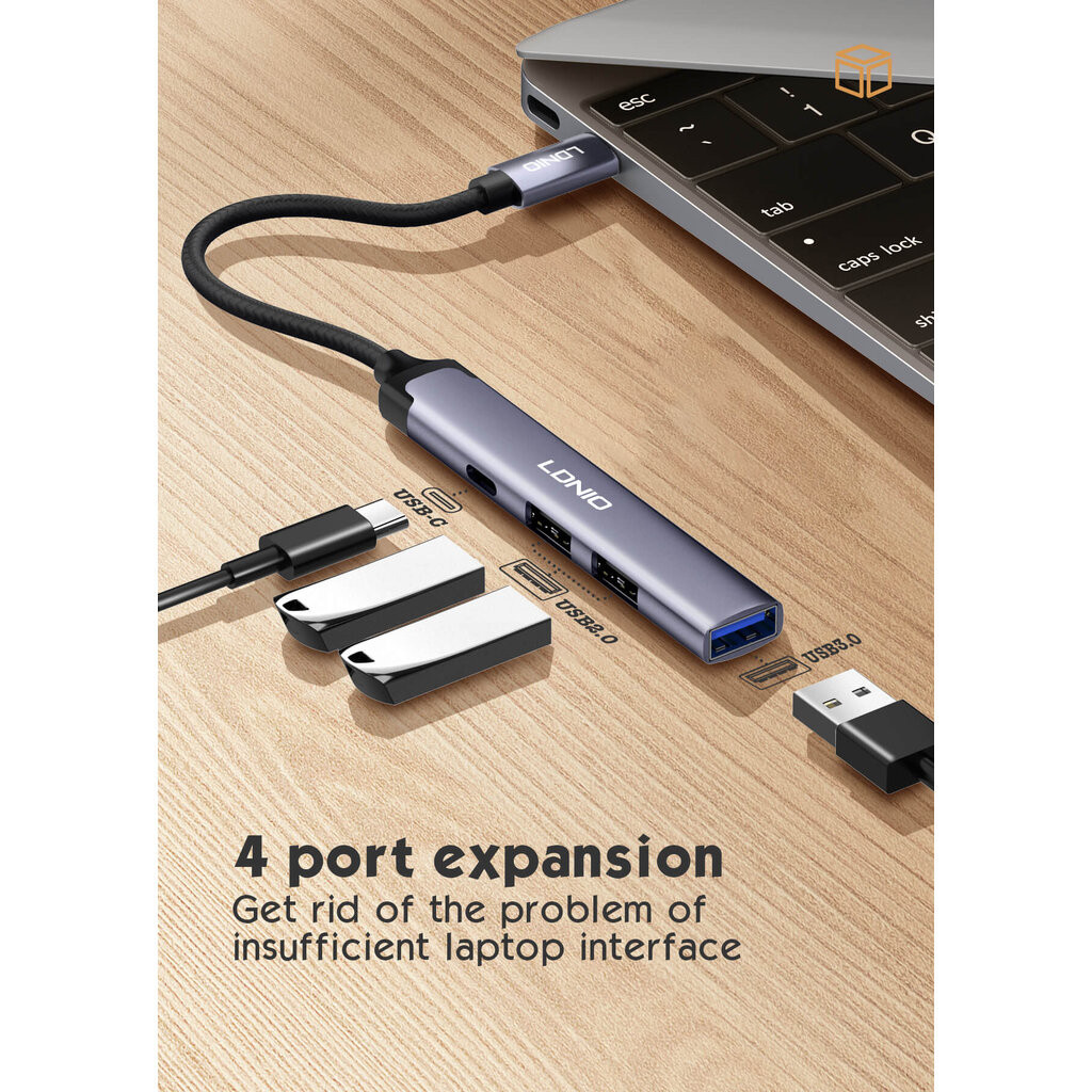 4 in 1 อแดปเตอร์ฮับ USB-C เป็น USB2.0x2+USB3.0x1+USB-C2.0x1 (DS-34C)