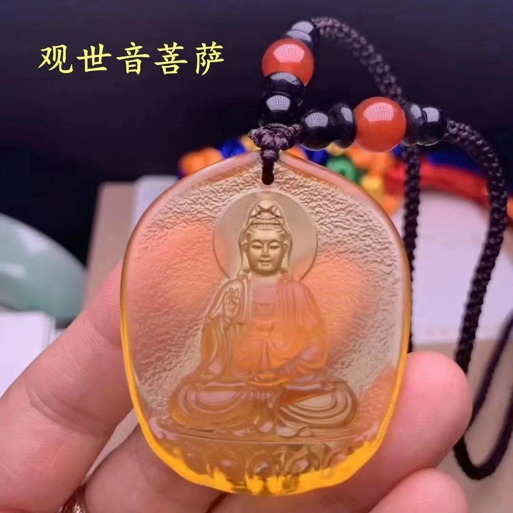 New Product#Colored Glaze Amulet Pendant Carry-on Buddha Necklace Men and Women Wear Ornament Safeguard Amulet Carry-on Buddha Bhaisajyaguru Guanyin4wu