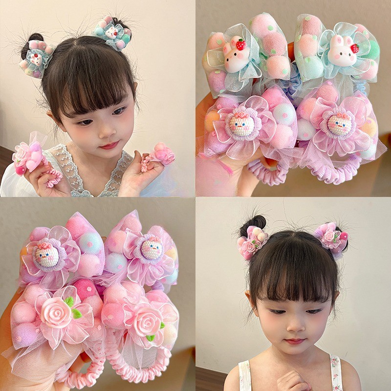1 ชิ ้ นการ ์ ตูนเด ็ กสาวเด ็ กกระต ่ ายยืดหยุ ่ นสูงผมหางม ้ าผมผูก Bowknot Scrunchies เชือกผม