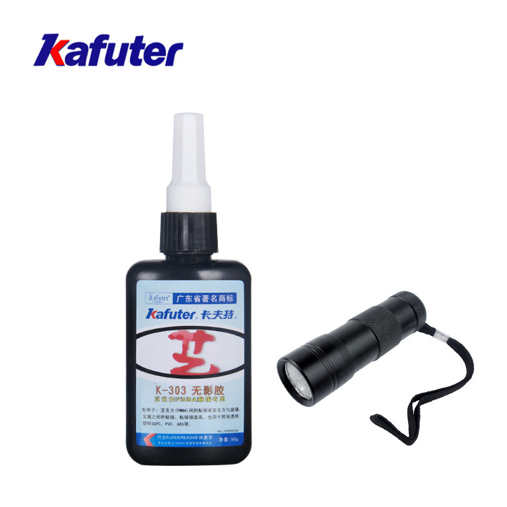 Kafuter K-303 50ml กาวยูวีสำหรับงานติดกระจกกับ มล.กาวยูวีเงา,กาวพลาสติกสำหรับงานแก้ว,กาวโลหะยาง,ไฟฉายยูวีสำหรับพลาสติก