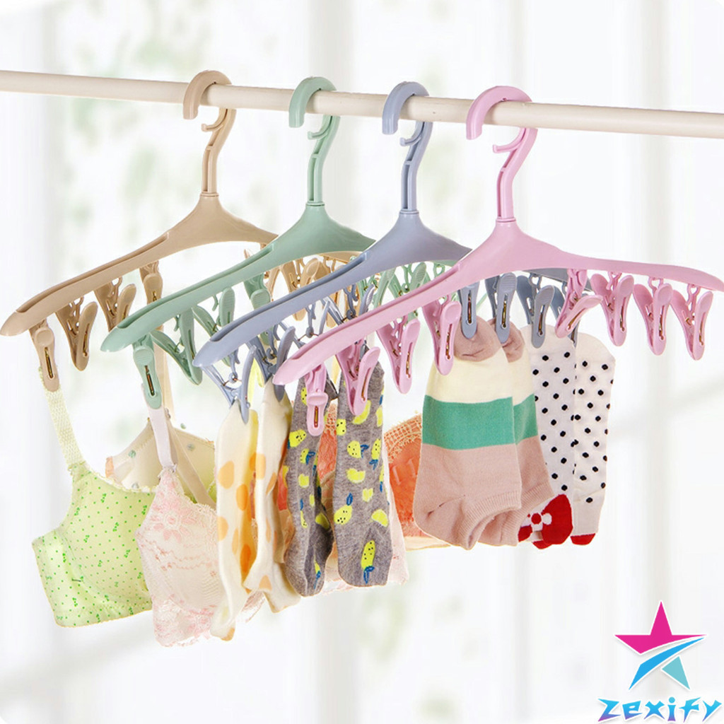 ZXF ไม้แขวนมีตัวหนีบ 8 ตัว ไม้หนีบผ้าอเนกประสงค์ ที่แขวนเก็บของ Folding hanger