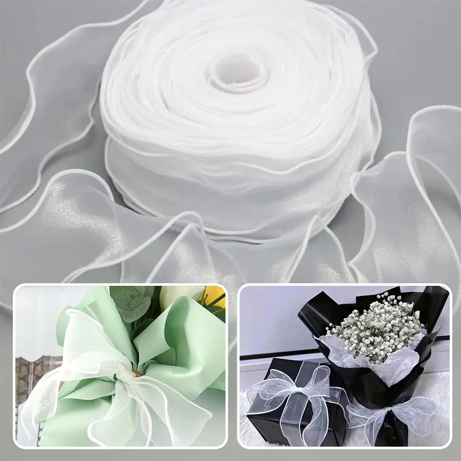 50หลาม ้ วนริบบิ ้ นผ ้ าไหม 40 มม.ซาตินริบบิ ้ น Organza ริบบิ ้ นของขวัญห ่ อ Handmade งานแต ่ งงานวันเกิด Party Decor โบว ์ Diy Craft