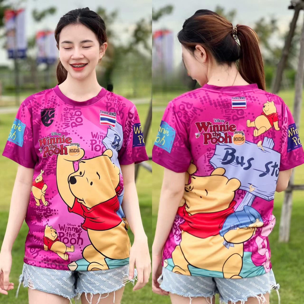 Winnie the Pooh พิมพ์เสื้อยืดแฟชั่นเสื้อยืดอะนิเมะชาย/หญิง Universal พิมพ์เสื้อฤดูร้อนแขนสั้นคอกลมหลวมขนาดใหญ่ด้านบน