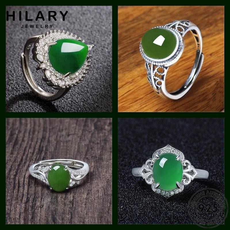 HILARY JEWELRY แหวน แฟชั่น ผู้หญิง 925 แท้ แหวนปรับได้ เงิน มรกตหยกเขียวอาเกต M132