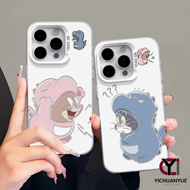 สำหรับ iPhone 13 12 14 11 15 Pro Max XR X Plus XS SE 7 8 แมวและเมาส์การ์ตูนรูปแบบกรณีฮาร์ดเชลล์การแสดงออกของคู่รักน่ารัก