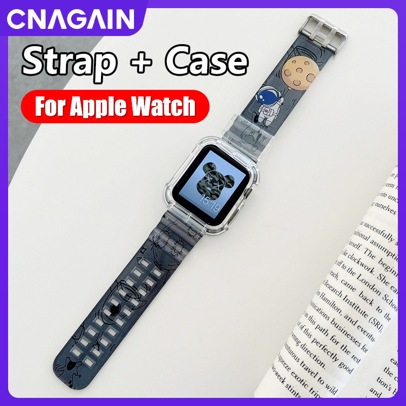 Cnagain สําหรับ Apple Watch 45 มม.41 มม.44 มม.40 มม.38 มม.42 มม.นาฬิกาสมาร ์ ทชิ ้ นเดียวสายโปร ่ งใส Case,น ่ ารักการ ์ ตูน TPU ฝาครอบป ้ องกัน + สําหรับ iWatch SE 2 Series 9/8/7/6 5/43/2/1