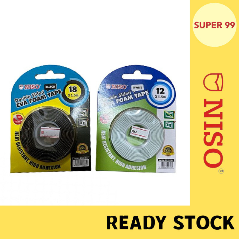 (1.5M) NISO Eva Foam เทปกาวสองหน้าสีดําสีขาว / เทปกาว / (12mm / 18mm / 24mm) EF1215BK EF1815BK EF241