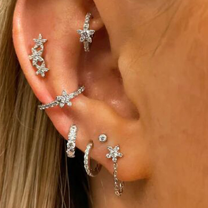 Star Hoop ต่างหูผู้หญิงฝัง Cubic Zircon น่ารัก Mini หู Tragus Helix เจาะกระดูกอ่อน Rook เครื่องประดับสาวของขวัญ CC191 - รูปที่ 2