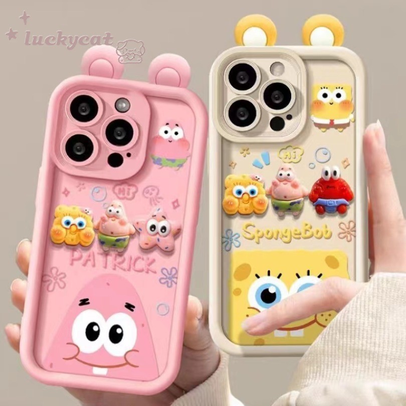 เคสโทรศัพท์มือถือแบบนิ่ม ลายการ์ตูนสพันจ์บ็อบน่ารัก 3D DIY สําหรับ iPhone 15 14 13 12 11 Pro Max X Xr Xs Max 7 8 Plus SE2020