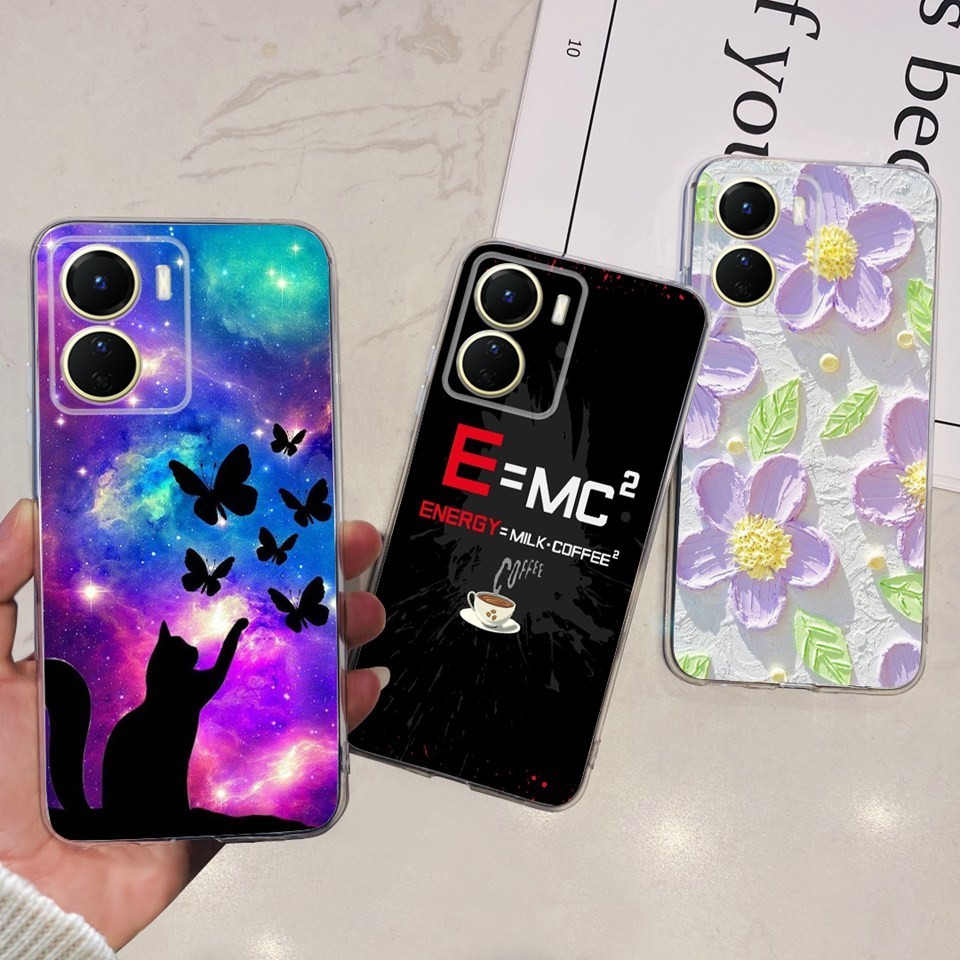 สําหรับ Vivo Y56 5G V2225 เคสโทรศัพท์ซิลิโคนอ่อนนุ่ม V2204 V2214 ดอกไม้ผีเสื้อพิมพ์เปลือกหอยสําหรับ 