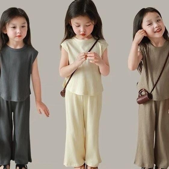 G204 (ขนาด 90-140) เซ็ทเสื้อและกางเกงผ้าร่อง ผ้าเย็น ใส่สบาย