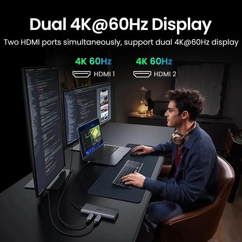 Ugreen Usb HUB 8K อะแดปเตอร์ HDMI 10 in 1 Splitter พร้อม RJ45 Usb3.0 PD 100W HUB Dock สําหรับ MacBook Pro Air M2 M1 Usb C HUB