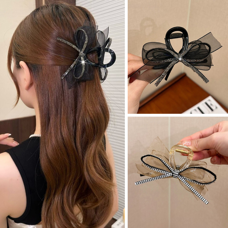 ประกายเพชรโบว ์ ตาข ่ าย Claw คลิปสําหรับผู ้ หญิงเกาหลีแฟชั ่ น Hairpin Elegant Hair Clamp อุปกรณ ์ เสริมผมสําหรับสาว