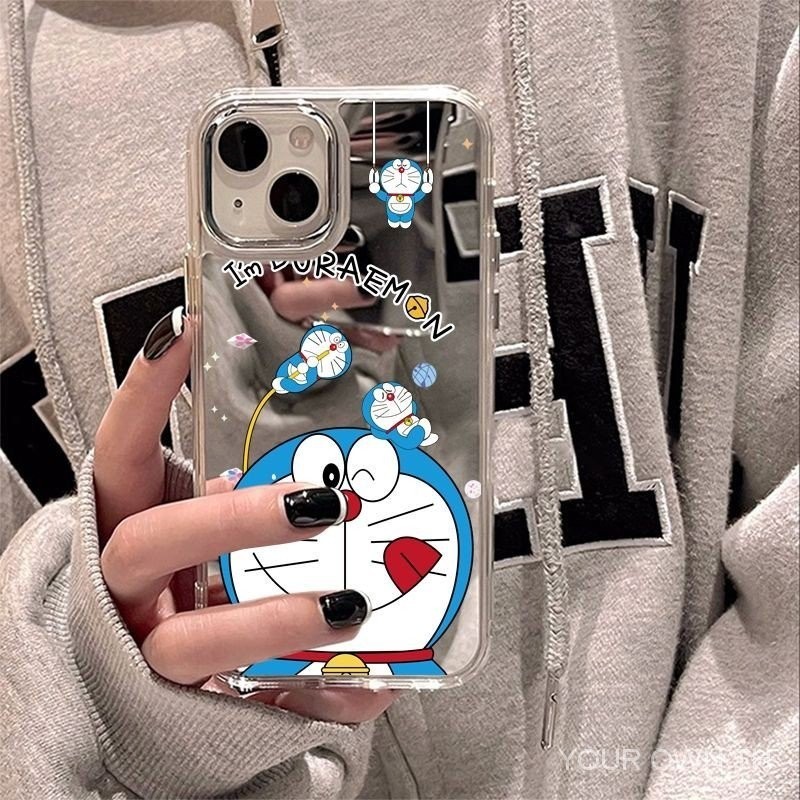 กระจกกระจกน ่ ารักโดราเอมอนเหมาะสําหรับ Apple iPhone11 14ProMax 7Plus 8Plus 12ProMax XSMax X XS 13ProMax เคสโทรศัพท ์ VSSB