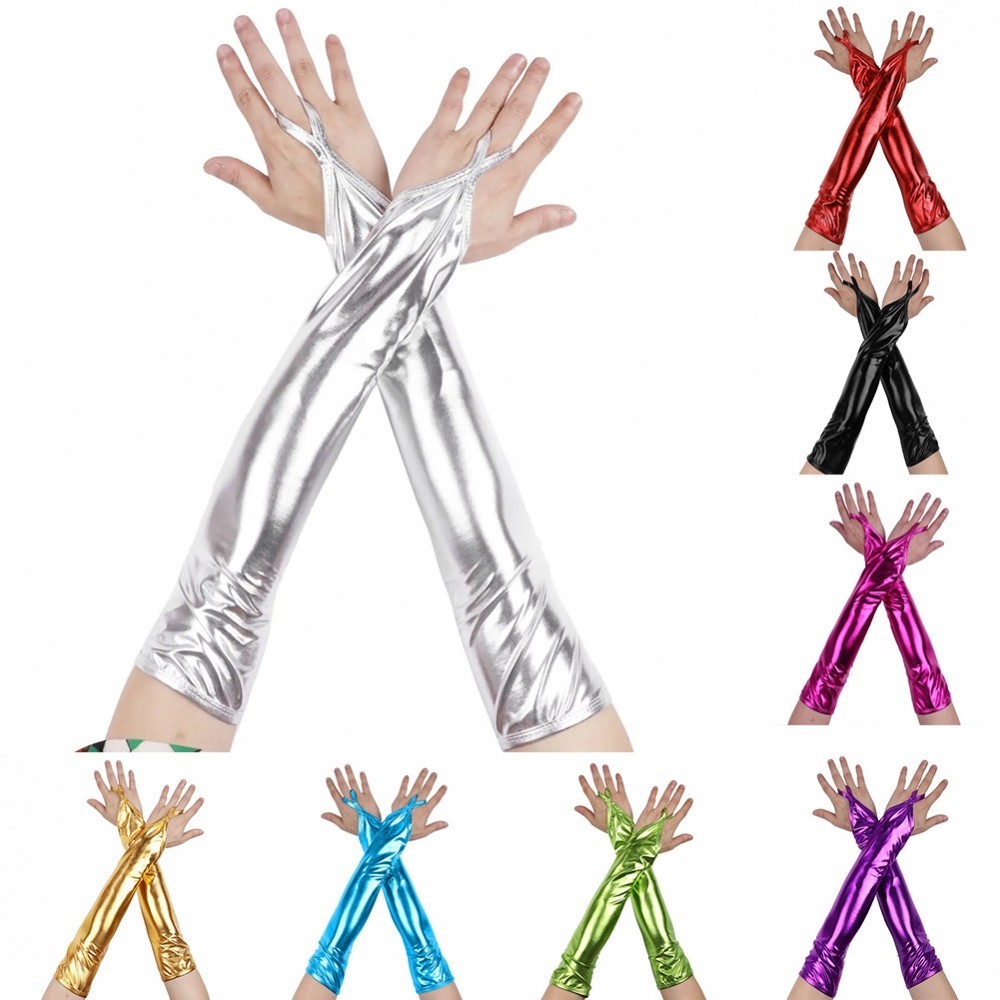 ถุงมือยาวไร ้ นิ ้ วประกายสีทองสําหรับการแสดงคอสเพลย ์ และการเต ้ นรําของผู ้ หญิง
