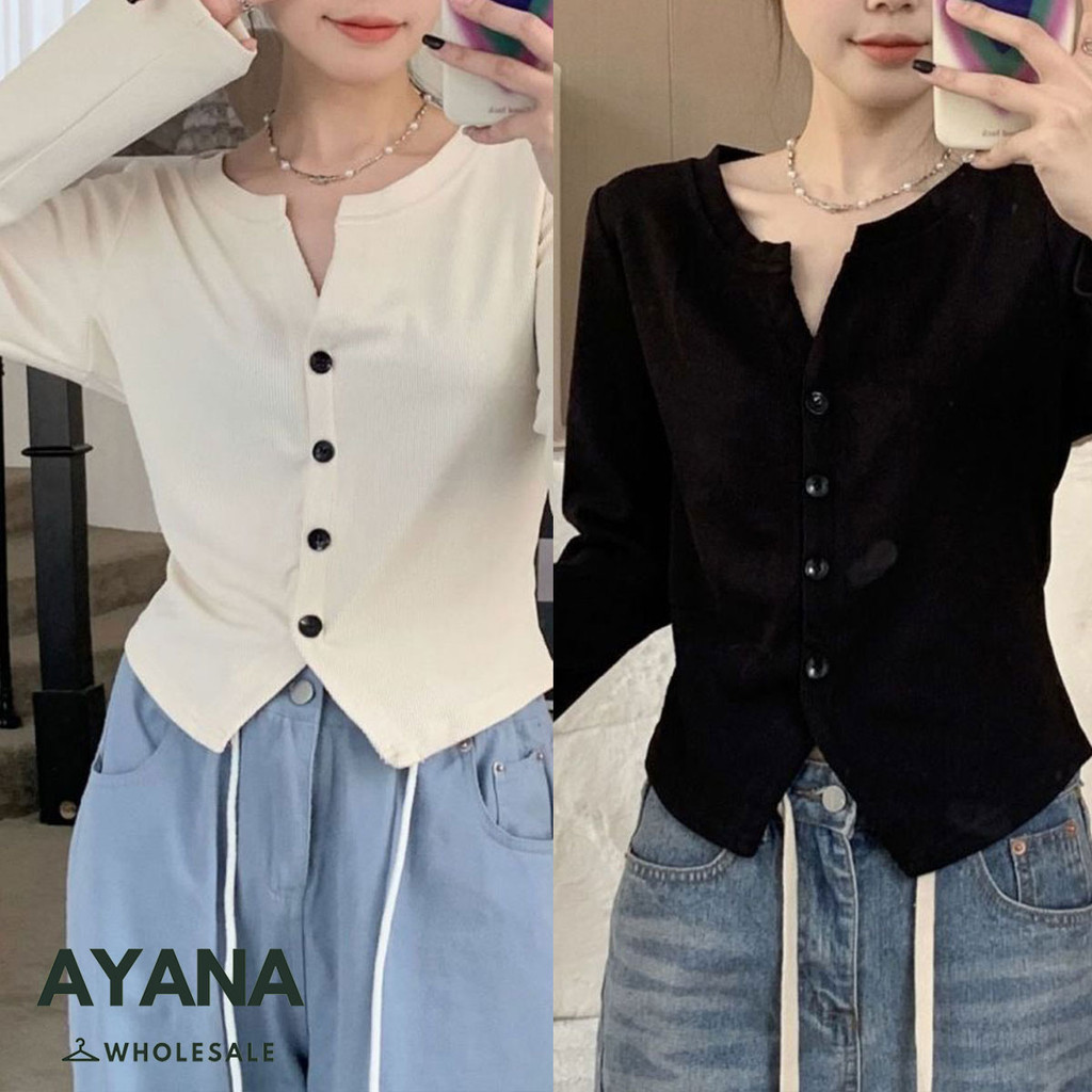 AYANA เสื้อกันหนาวแต่งกระดุมหน้า ผ้าฝ้ายยืดนุ่ม ไม่หนาไม่บางเกินใส่กำลังสบาย