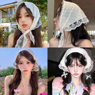 2024 ใหม ่ Pastoral สไตล ์ สามเหลี ่ ยมผ ้ าพันคอผ ้ าไหมผูกผมลูกไม ้ Headscarf ฤดูร ้ อนวันหยุดอุปกรณ ์ เสริมภาพ