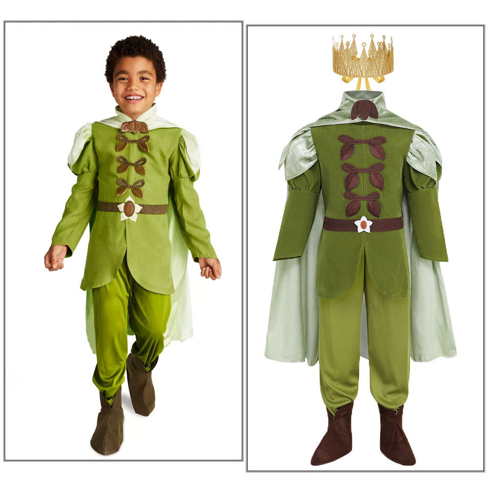Boys Frog Prince Cosplay Costume ปีเตอร์แพนสีเขียวการตั้งค่าเด็กชายเสื้อผ้า
