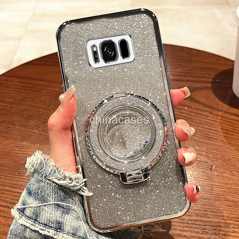 ปลอก samsung s10 10 Plus S8 S8 Plus หรูหราชาร์จแม่เหล็กเคสโทรศัพท์ Electroplated Gradual Glitter ซิลิโคน TPU ฝาครอบ + ขาตั้งแหวน