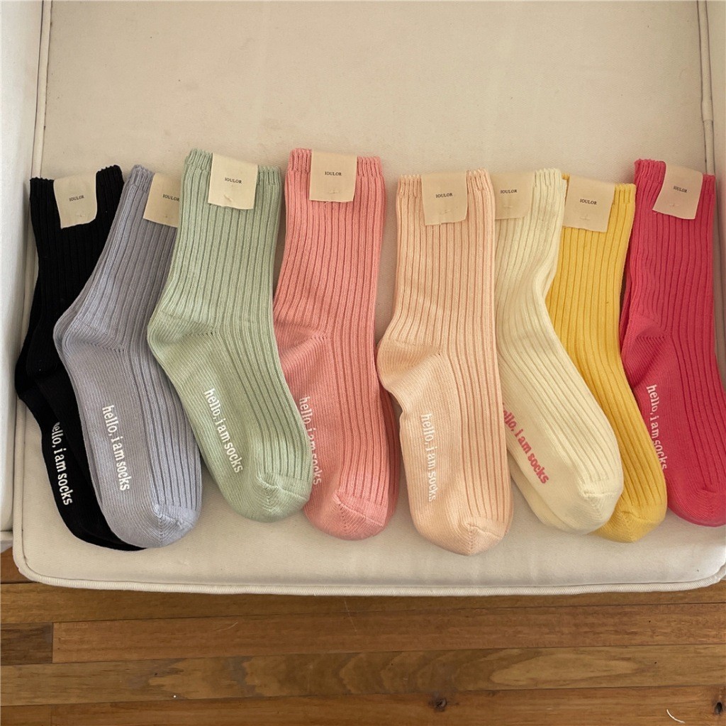 ถุงเท้าผู้หญิงคอตต้อน สีสดใส รหัส SK123 ถุงเท้าข้อกลาง แฟชั่น