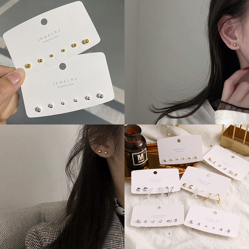 ต่างหู ชุดคอมโบ สไตล์เกาหลีที่เรียบง่าย รูปหัวใจ ไข่มุก เพชร ตุ้มหู 3 คู่ เหมาะสำหรับผู้หญิง