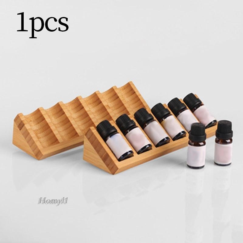 [โฮมิล1] น้ํามันหอมระเหยชั้นวางจอแสดงผลชั้นวาง 6 ช่องถาดยืนไม้ไผ่โต๊ะที่วางขวดยาทาเล็บผู้ถือแสดง