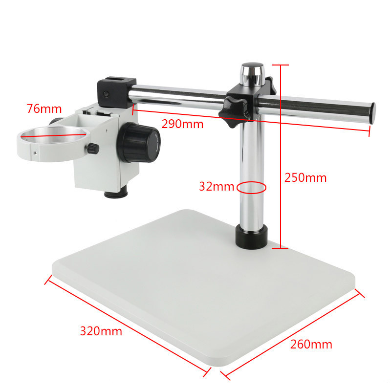 Big Adjustable Boom Table Working Stand Holder + 76 มม.แหวน + 32 มม.หลายแกนโลหะแขนสําหรับกล ้ องจุลทรรศน ์ สเตอริโอ Trinocular