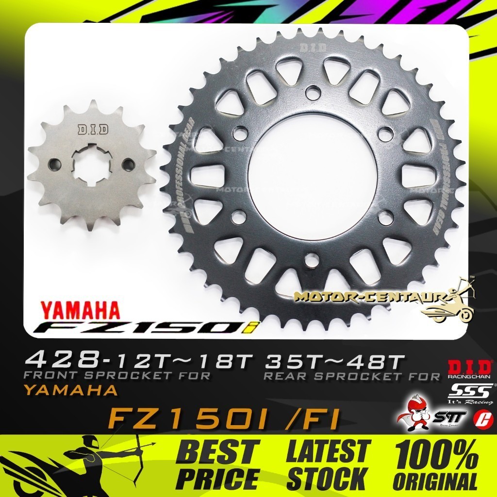 GEGANCU DEPAN/BELAKANG DID/SSS/CU/STT FRONT/REAR SPROCKET 428 สําหรับ FZ150 FI 12T~14T,15T~18T,35T~4