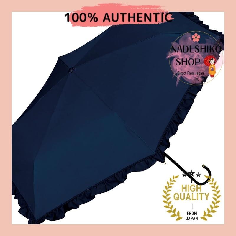 【Direct from Japan】[2024] Wpc. Sun umbrella Folding umbrella Sunshade Classic frill Mini Navy "Sunshade rate 100%・UV cut rate 100%・UPF50+・For both sunny and rainy weather" Shaft length 50cm Women's Commuting School Girls Fashionable Cute 801-19017-102