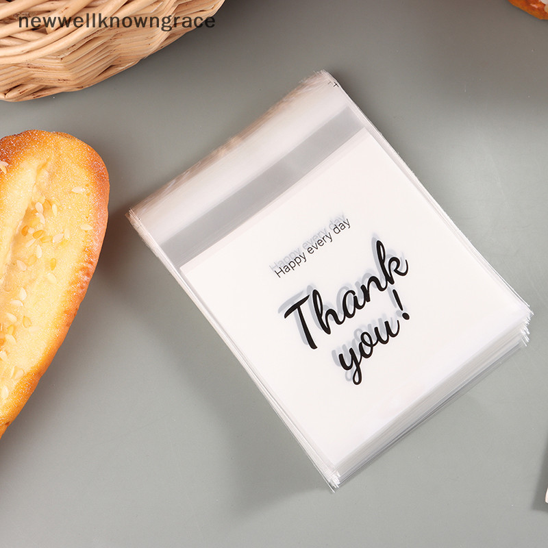 Newwellknowngrace 100 ชิ ้ น/Pack Thank You Clear Bags Self Adhesive Candy Cookie Bakery Pastry Bags TH