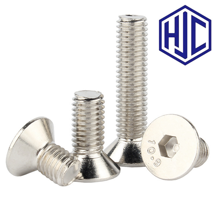 M1.6/M2/M2.5/M3M4 สกรูหัวจมเตเปอร์ เหล็กแข็ง ชุบนิกเกิล เกลียวมิล หยาบ / Flat Head Hex Socket Machine Screw【HJC-4A】