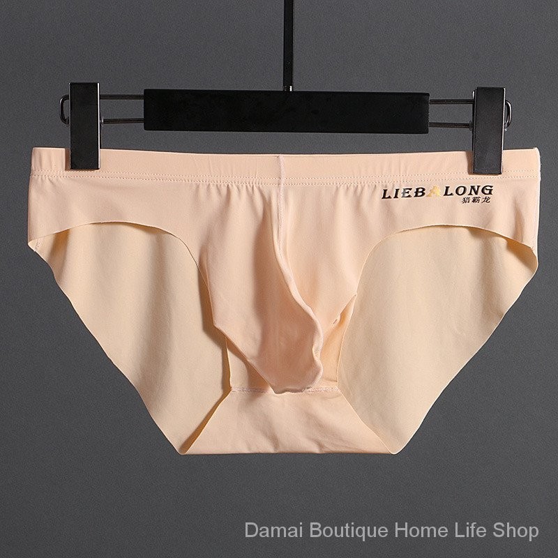 ใหม่ชุดชั้นในชายผ้าไหมน้ําแข็งกางเกงเย็นผู้ชายบางเล็กน้อยโปร่งใสไม่มีรอยต่อ U-Convex ต่ําเอวเซ็กซี่ชุดชั้นในผู้ชาย Quick @