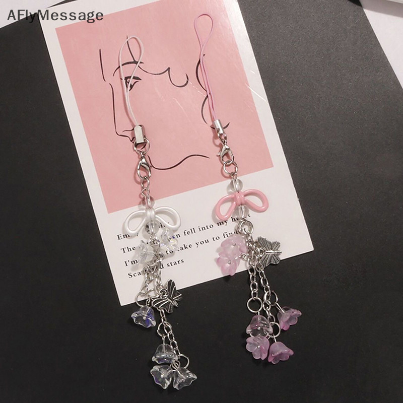 Afl ลูกปัด Lily Of The Valley โทรศัพท์จี้โซ่โทรศัพท์สายรัดข้อมือ Keycord Lanyard สาวพวงกุญแจเคสโทรศัพท์แขวน TH