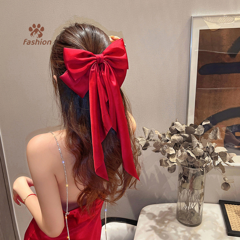 [แฟชั่น] สง่างามลําแสงสีแดงขนาดใหญ่โบว์ริบบิ้นกิ๊บสําหรับผู้หญิงแฟชั่นที่เรียบง่ายแข็งสาหางม้าโบว์กิ๊บสาวอุปกรณ์ผม {ไทย}